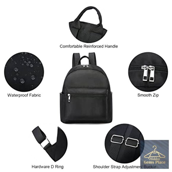 Mini Waterproof Nylon Backpack Lightweight Daily Purse with Multiple Pockets